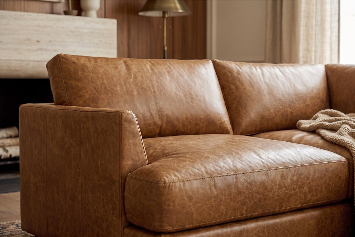 Serena corner Sectional in distressed Italian aniline leather