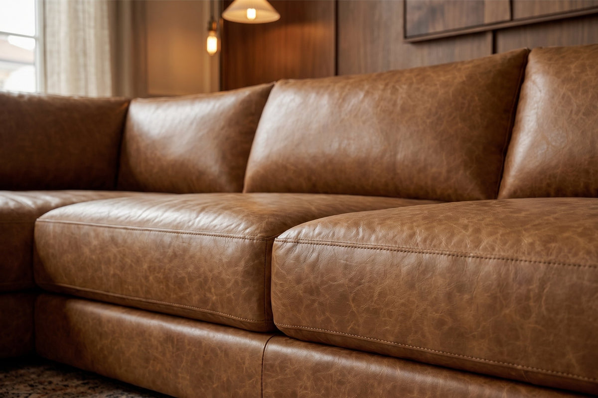 Serena chaise Sectional in distressed Italian aniline leather