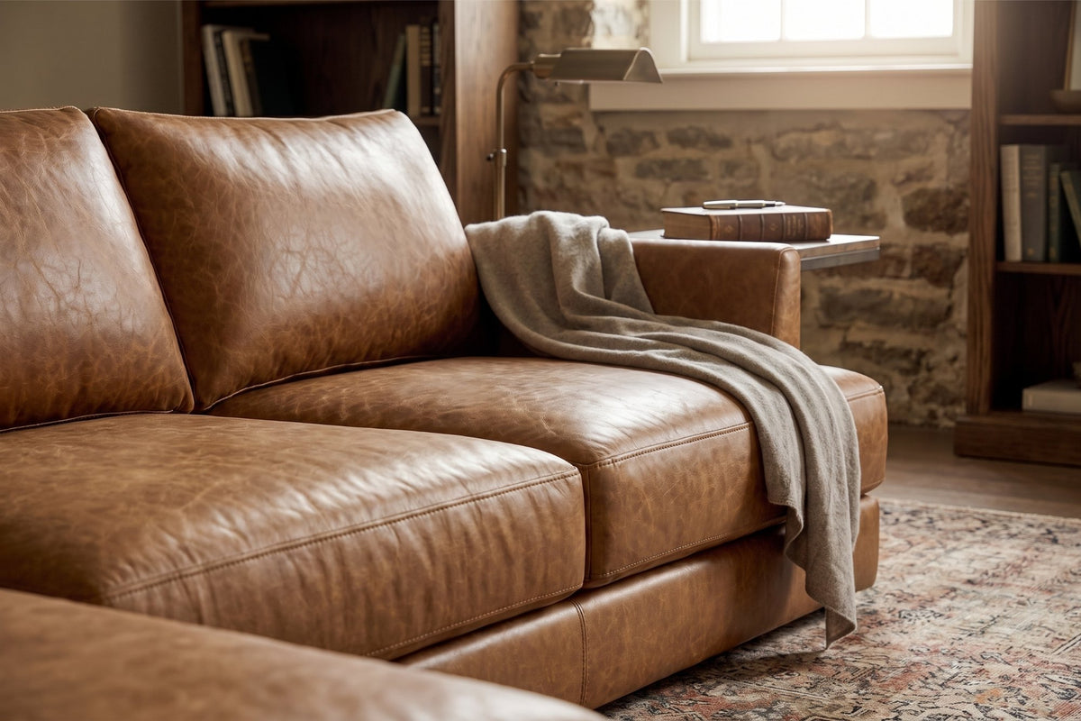 Serena chaise Sectional in distressed Italian aniline leather