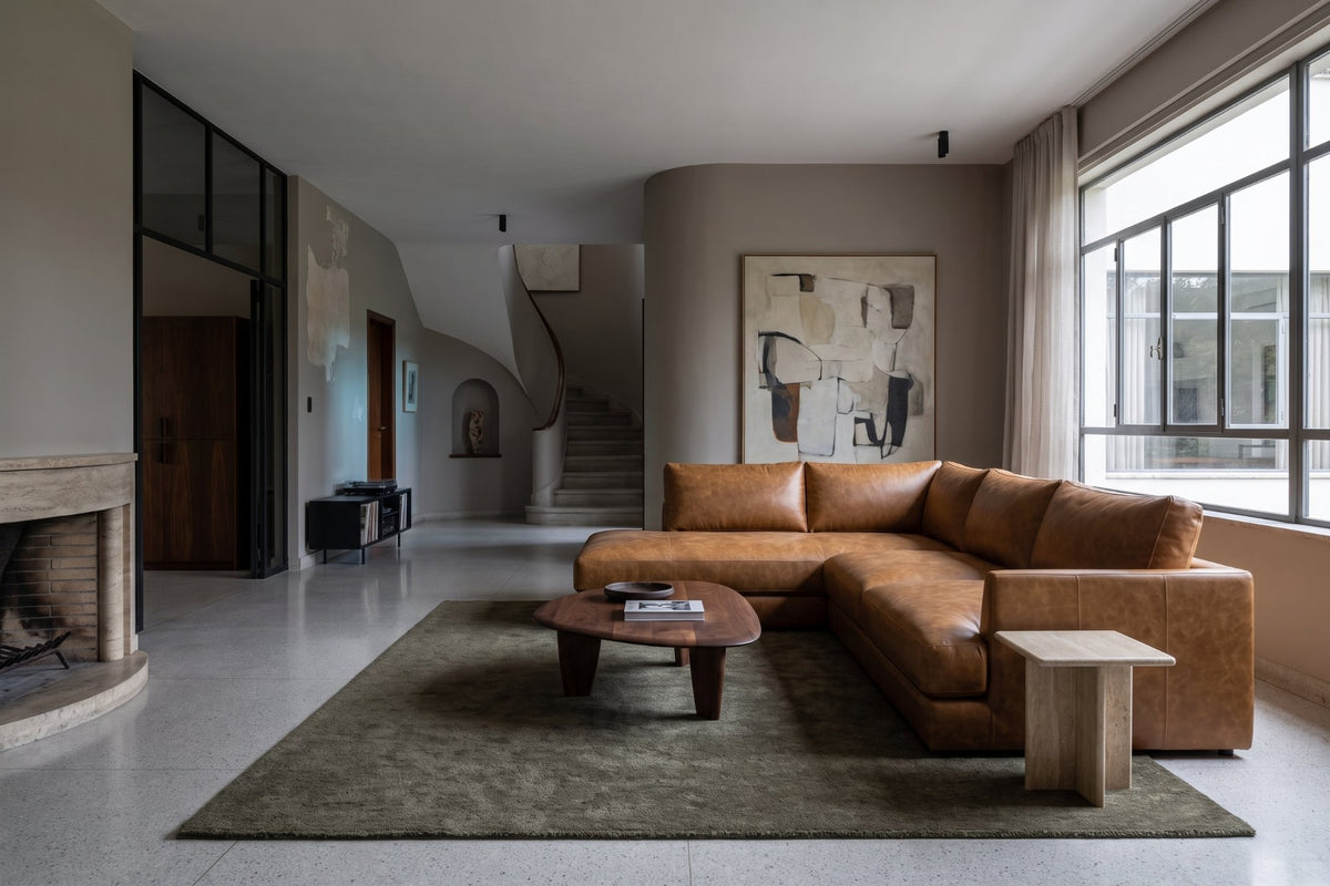 Serena chaise Sectional in distressed Italian aniline leather