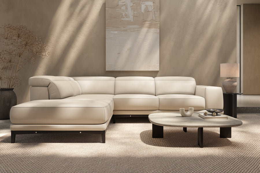 Valletta cream leather corner sectional