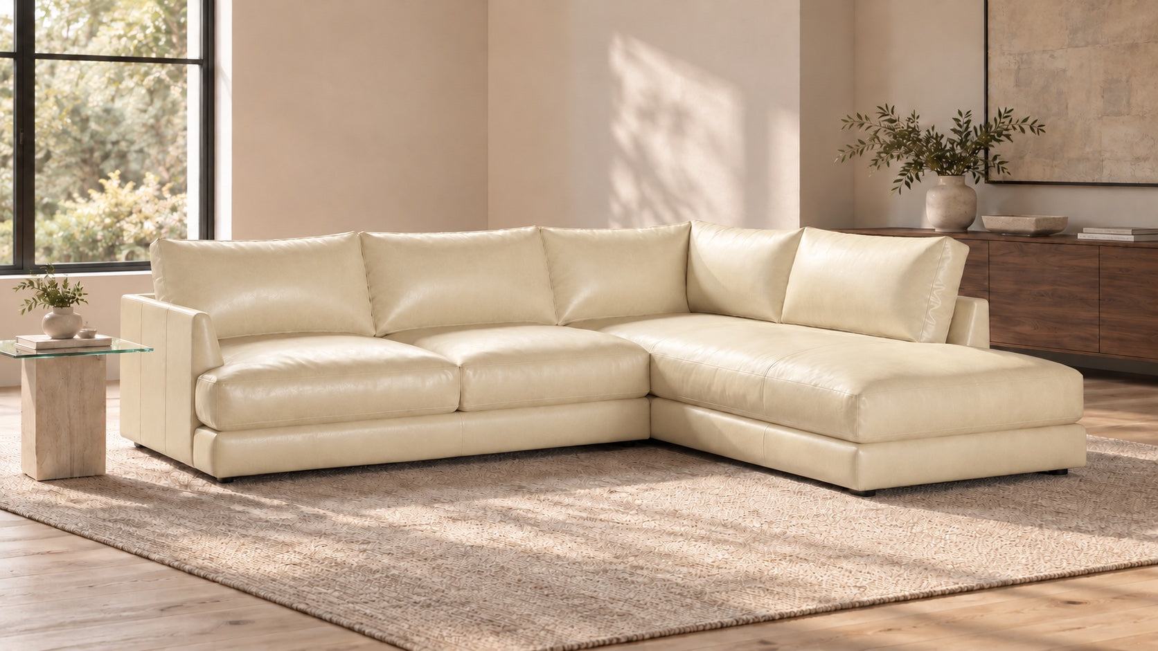 Serena sectional with bumper chaise in Beige