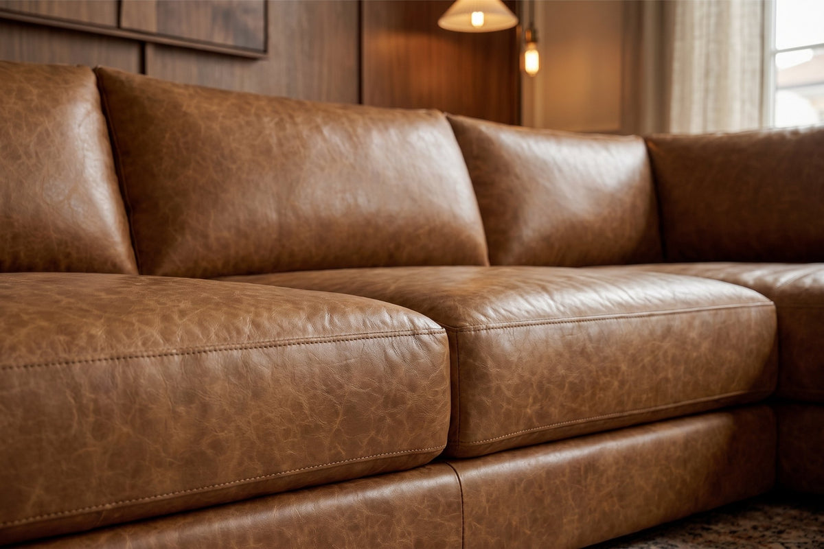 Serena chaise Sectional in distressed Italian aniline leather