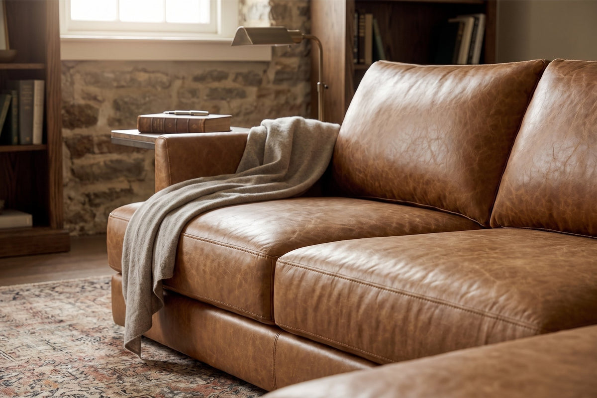 Serena chaise Sectional in distressed Italian aniline leather