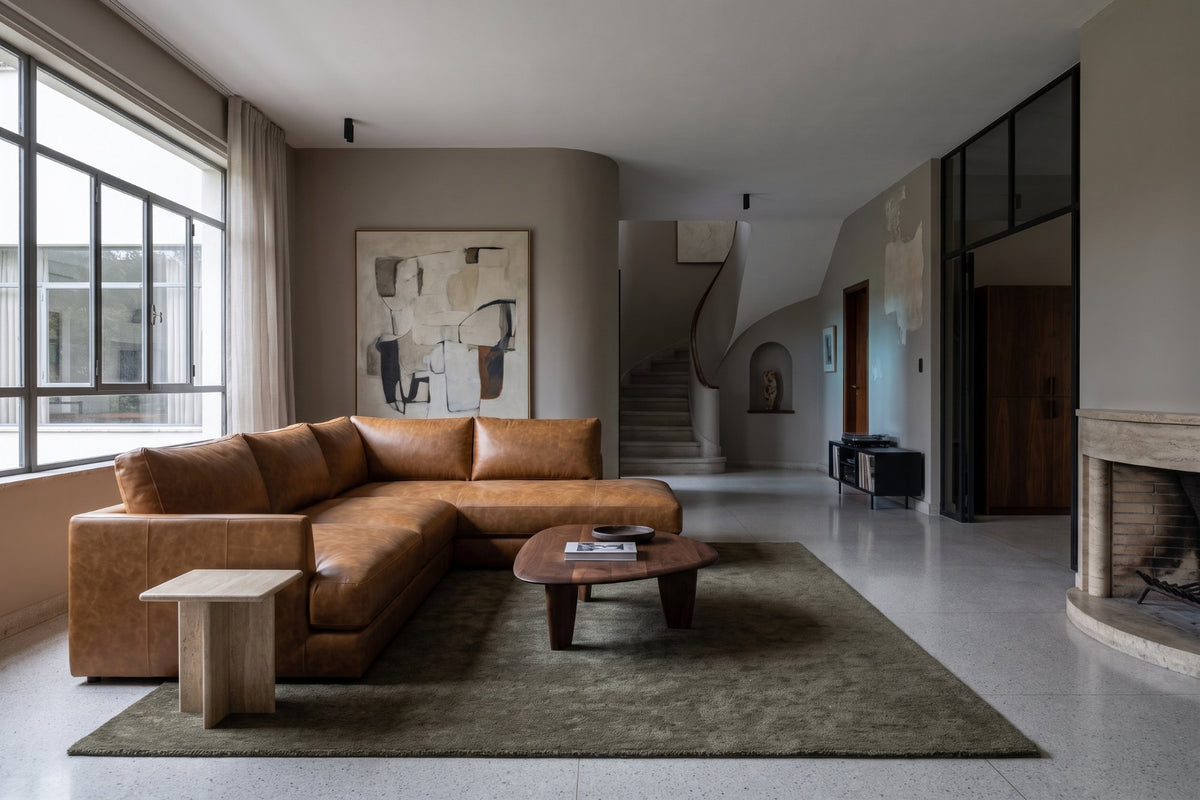 Serena chaise Sectional in distressed Italian aniline leather
