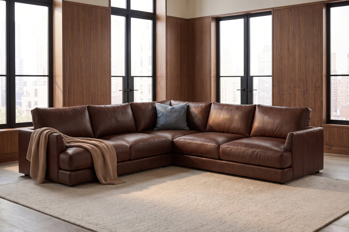 Serena Distressed Leather Corner Sectional Sofa