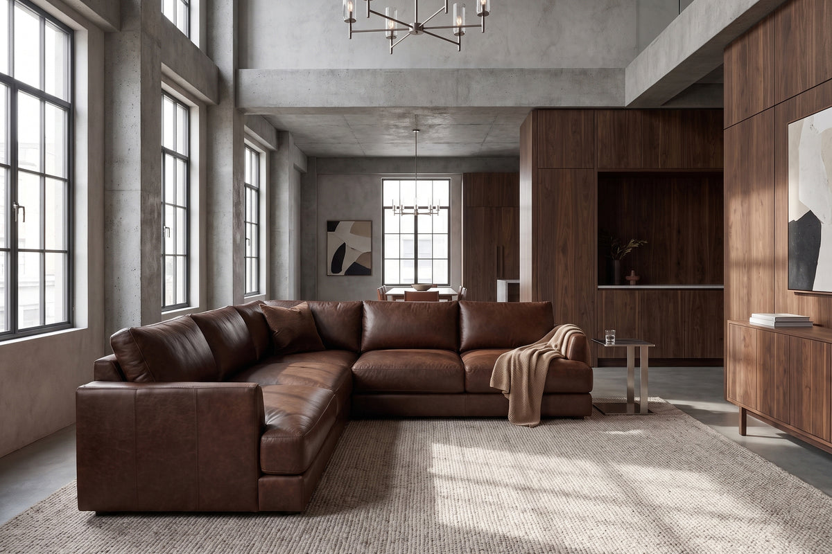 Serena Distressed Leather Corner Sectional Sofa