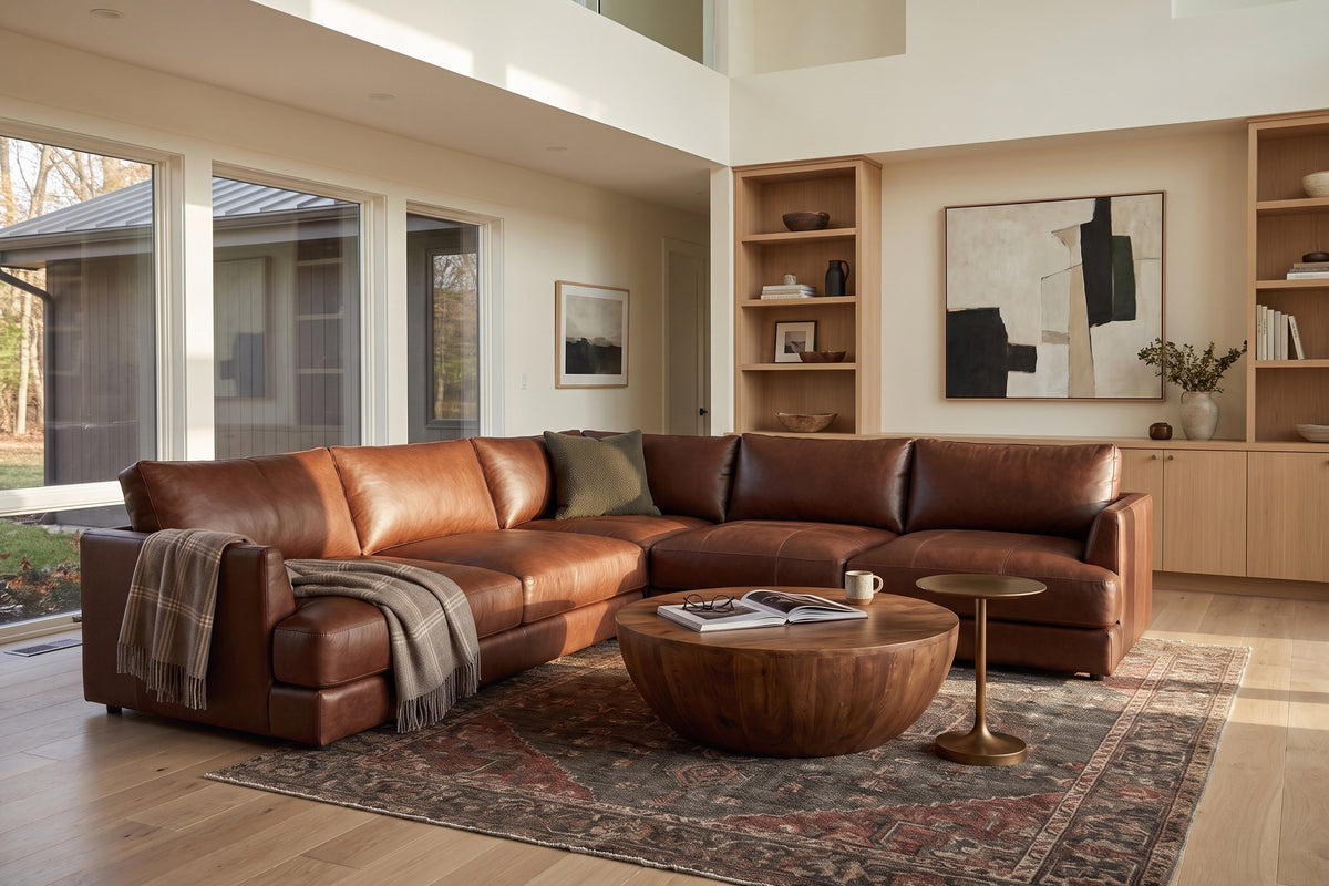 Serena Distressed Leather Corner Sectional Sofa