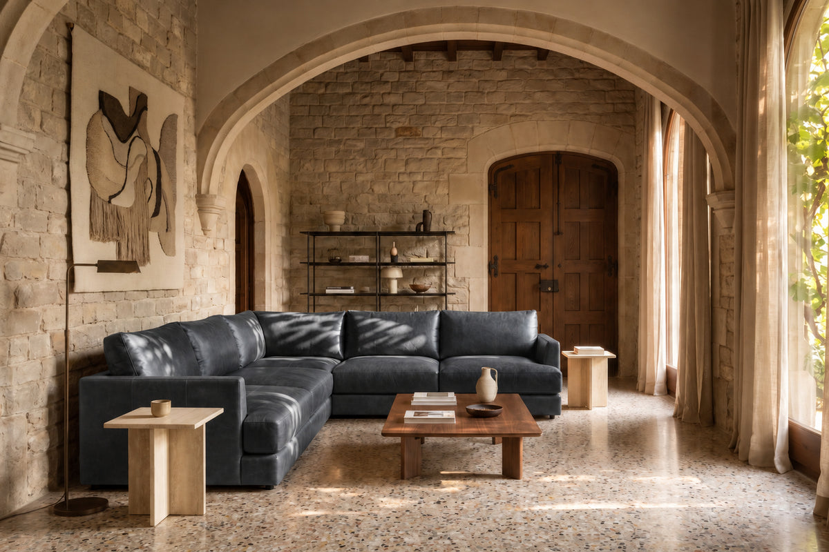 Serena Distressed Leather Corner Sectional Sofa
