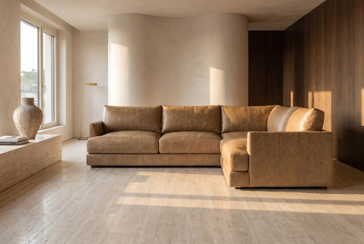 Serena Distressed Leather Corner Sectional Sofa