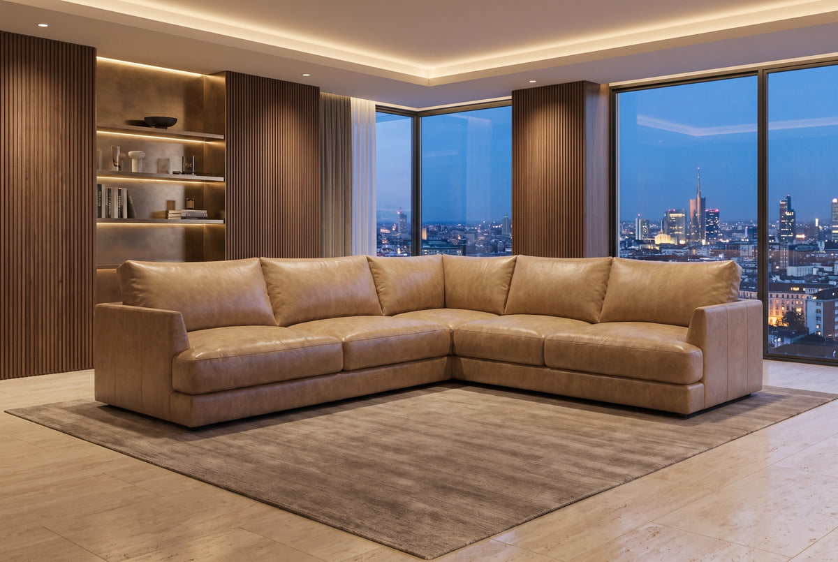 Serena Distressed Leather Corner Sectional Sofa