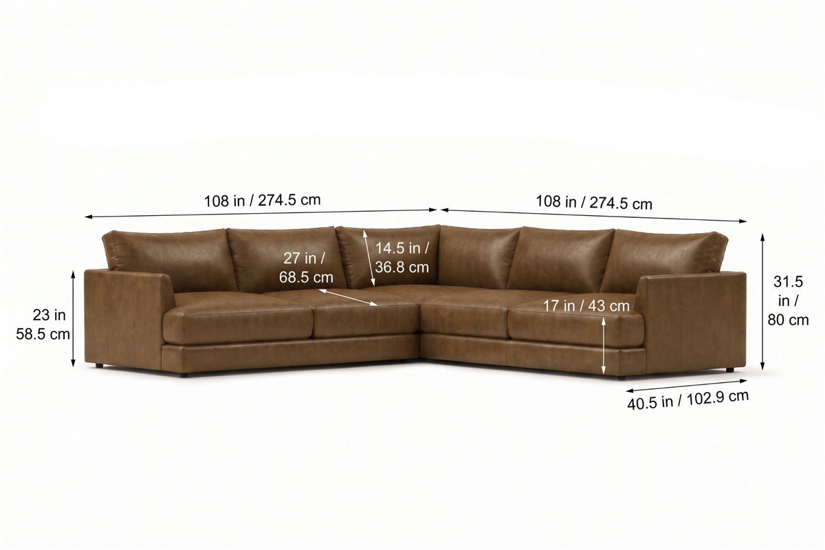 Serena corner Sectional in distressed Italian aniline leather