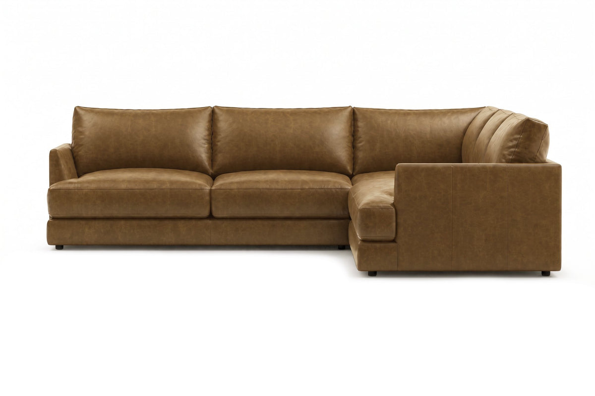 Serena corner Sectional in distressed Italian aniline leather