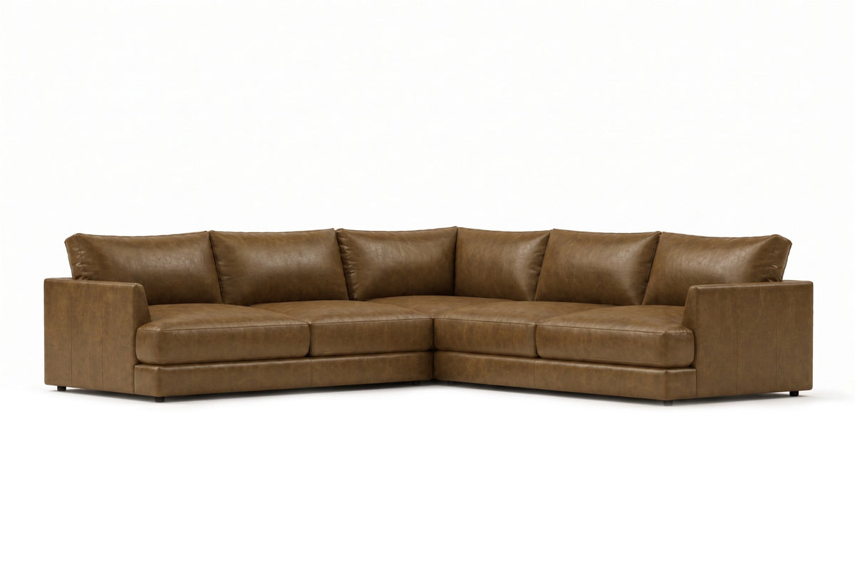 Serena corner Sectional in distressed Italian aniline leather