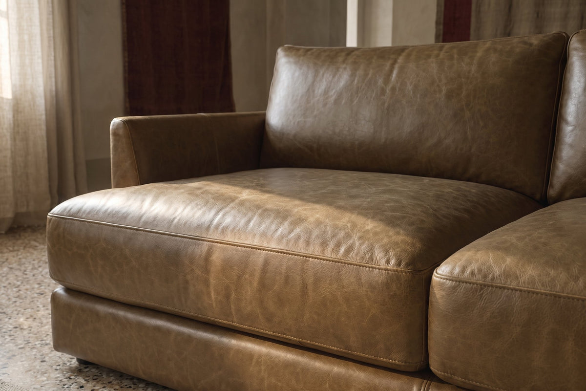 Serena corner Sectional in distressed Italian aniline leather