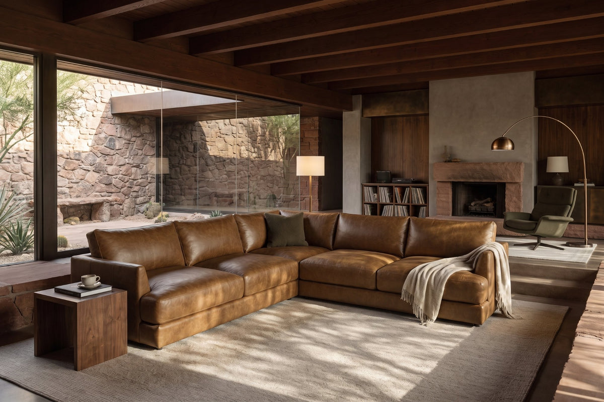 Serena corner Sectional in distressed Italian aniline leather