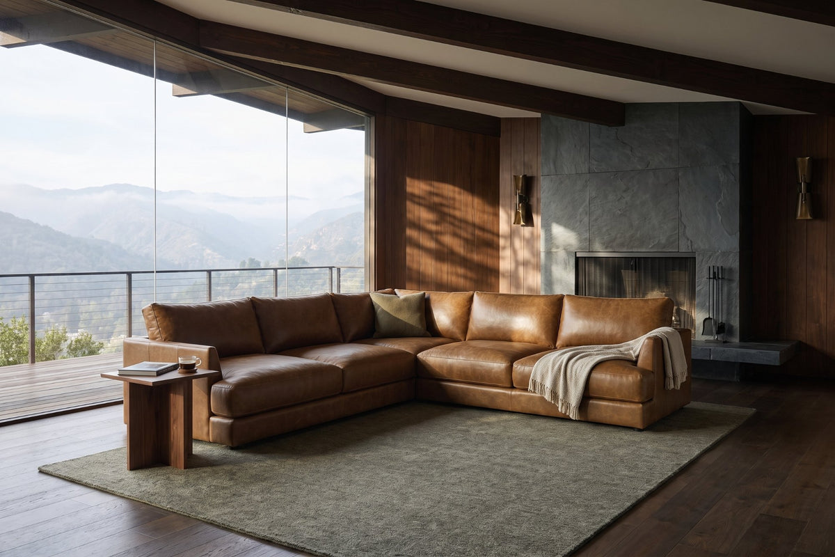 Serena corner Sectional in distressed Italian aniline leather