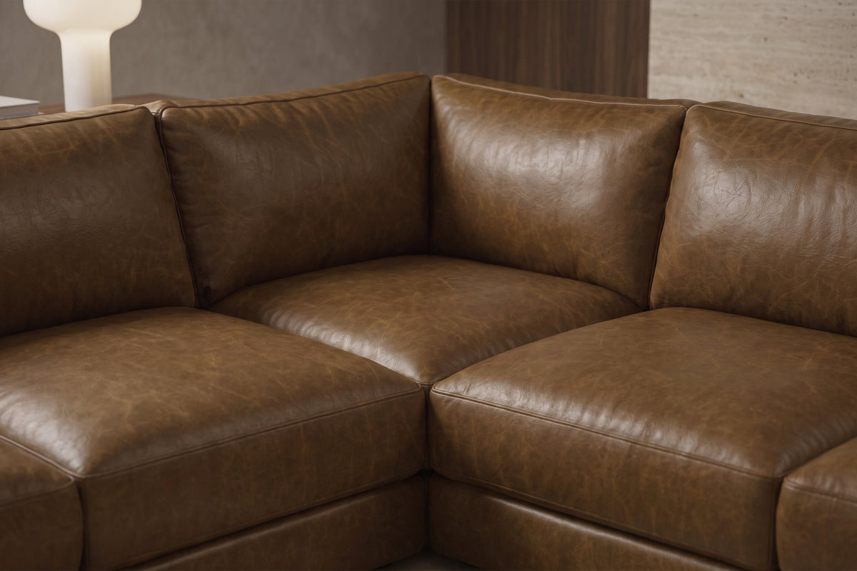 Serena corner Sectional in distressed Italian aniline leather