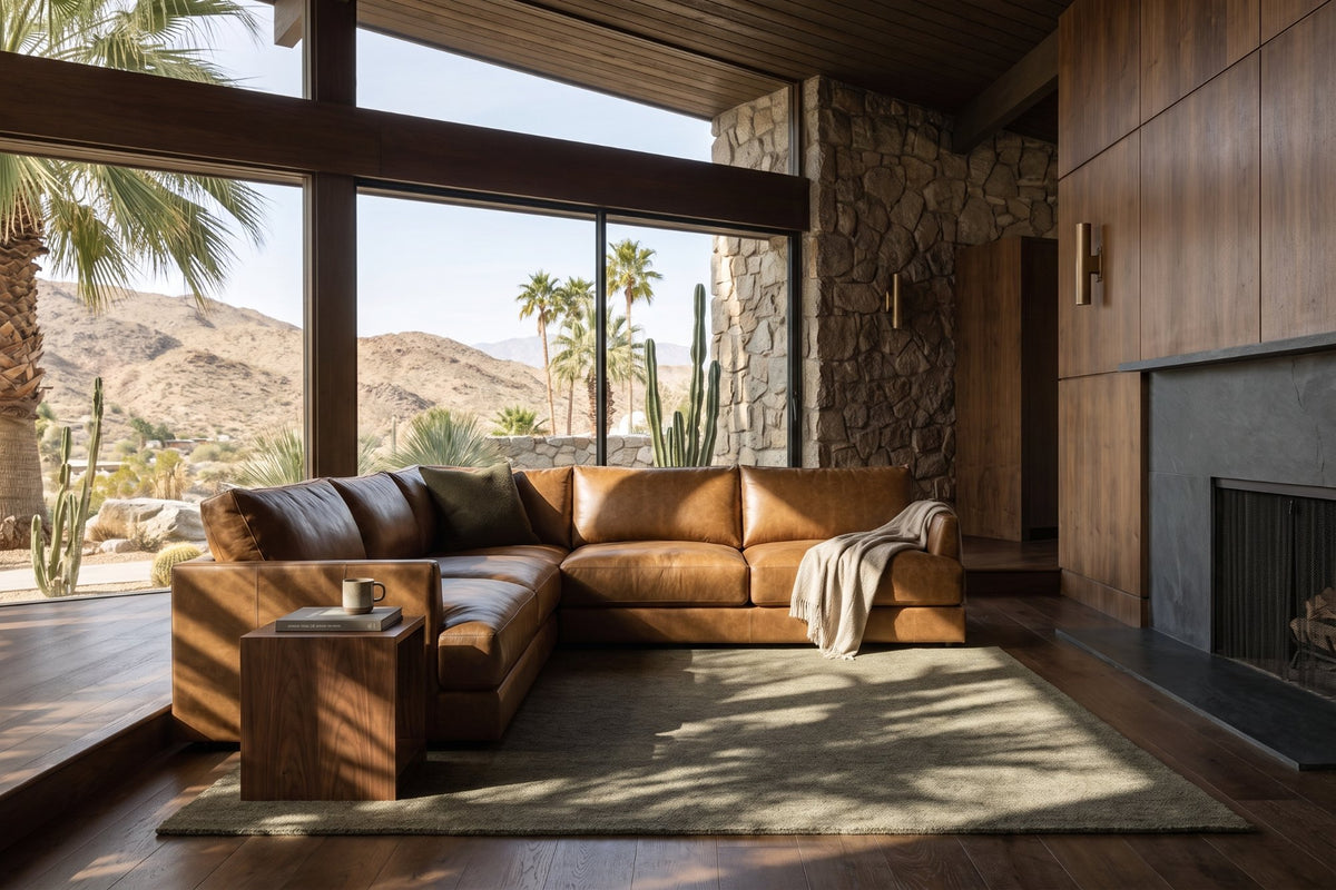 Serena corner Sectional in distressed Italian aniline leather