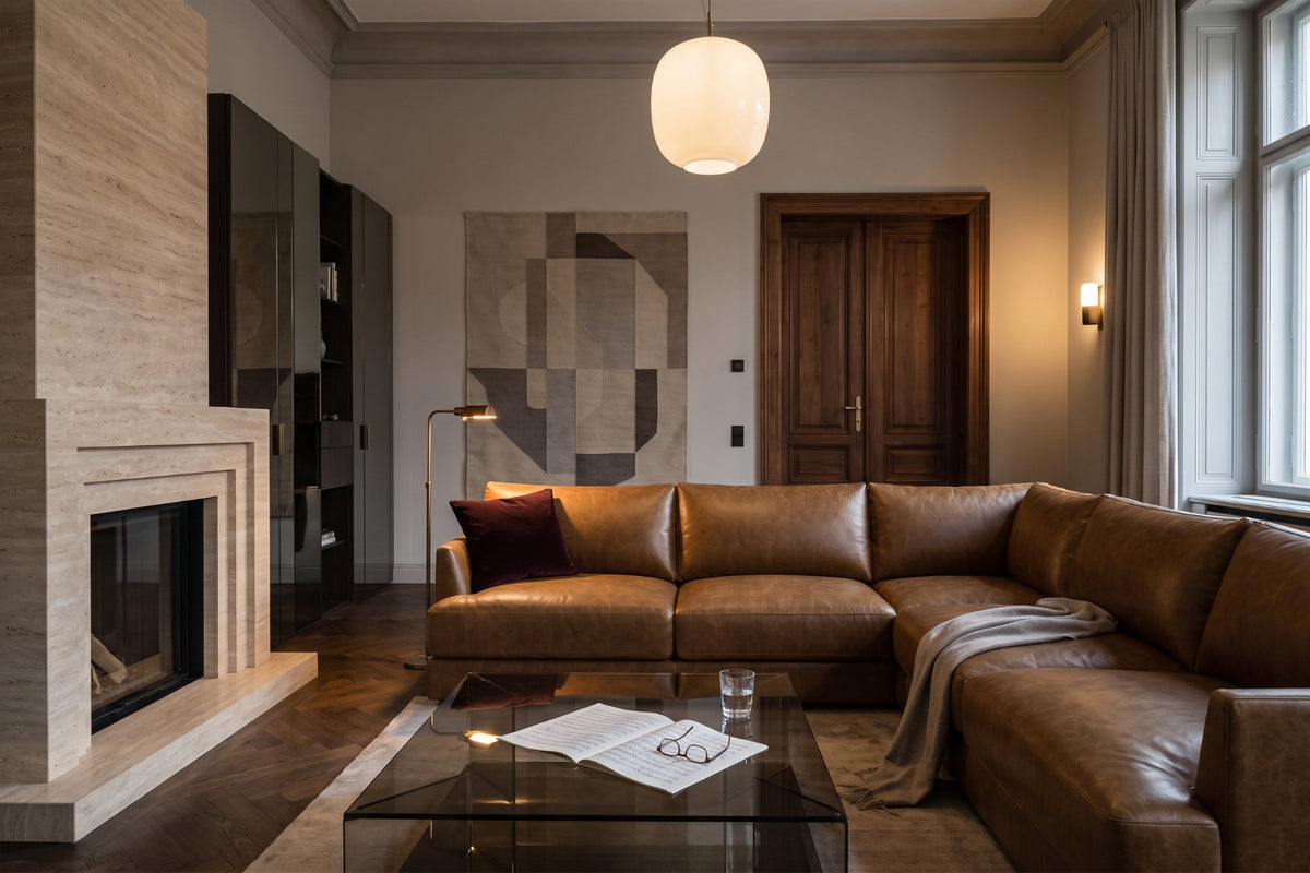 Serena corner Sectional in distressed Italian aniline leather