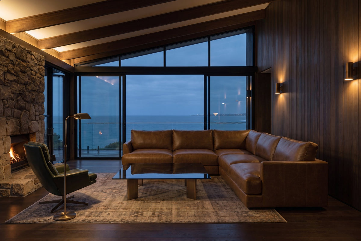 Serena corner Sectional in distressed Italian aniline leather