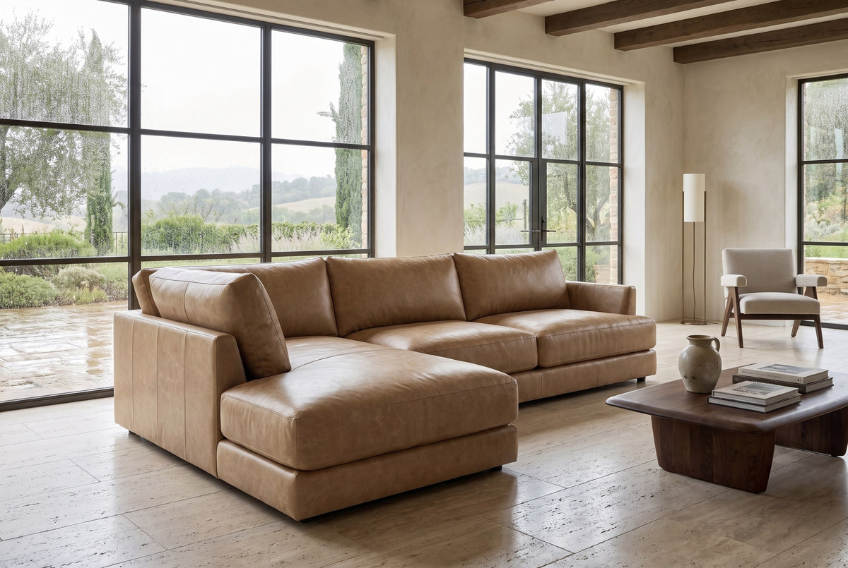Serena Distressed Leather Sectional Sofa