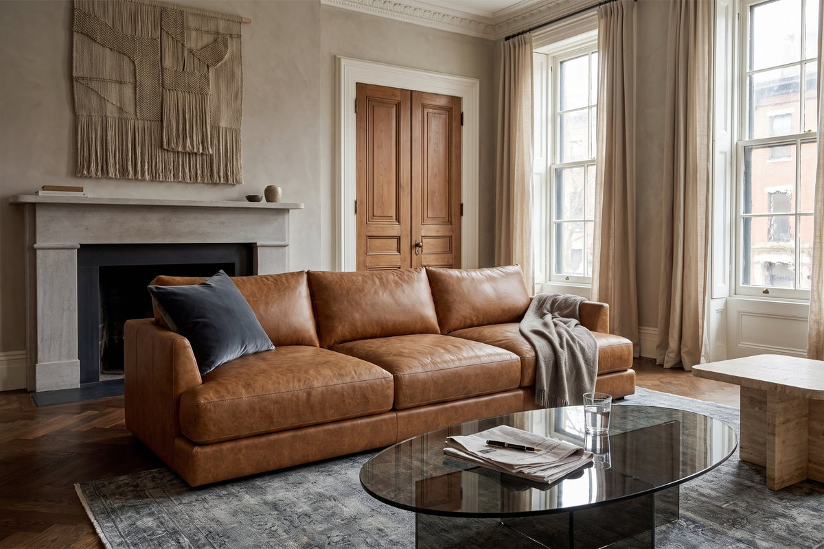 Serena sofa in distressed Italian aniline leather