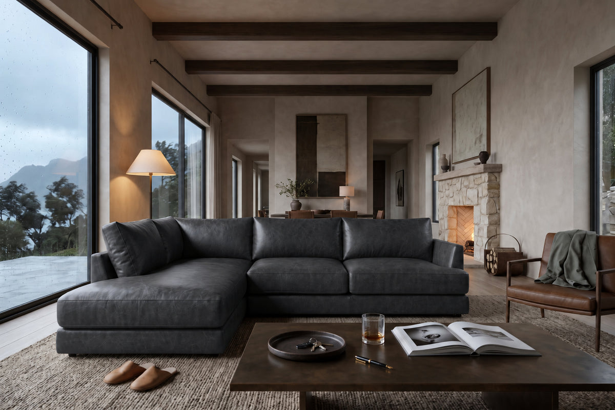 Serena Distressed Leather Sectional Sofa