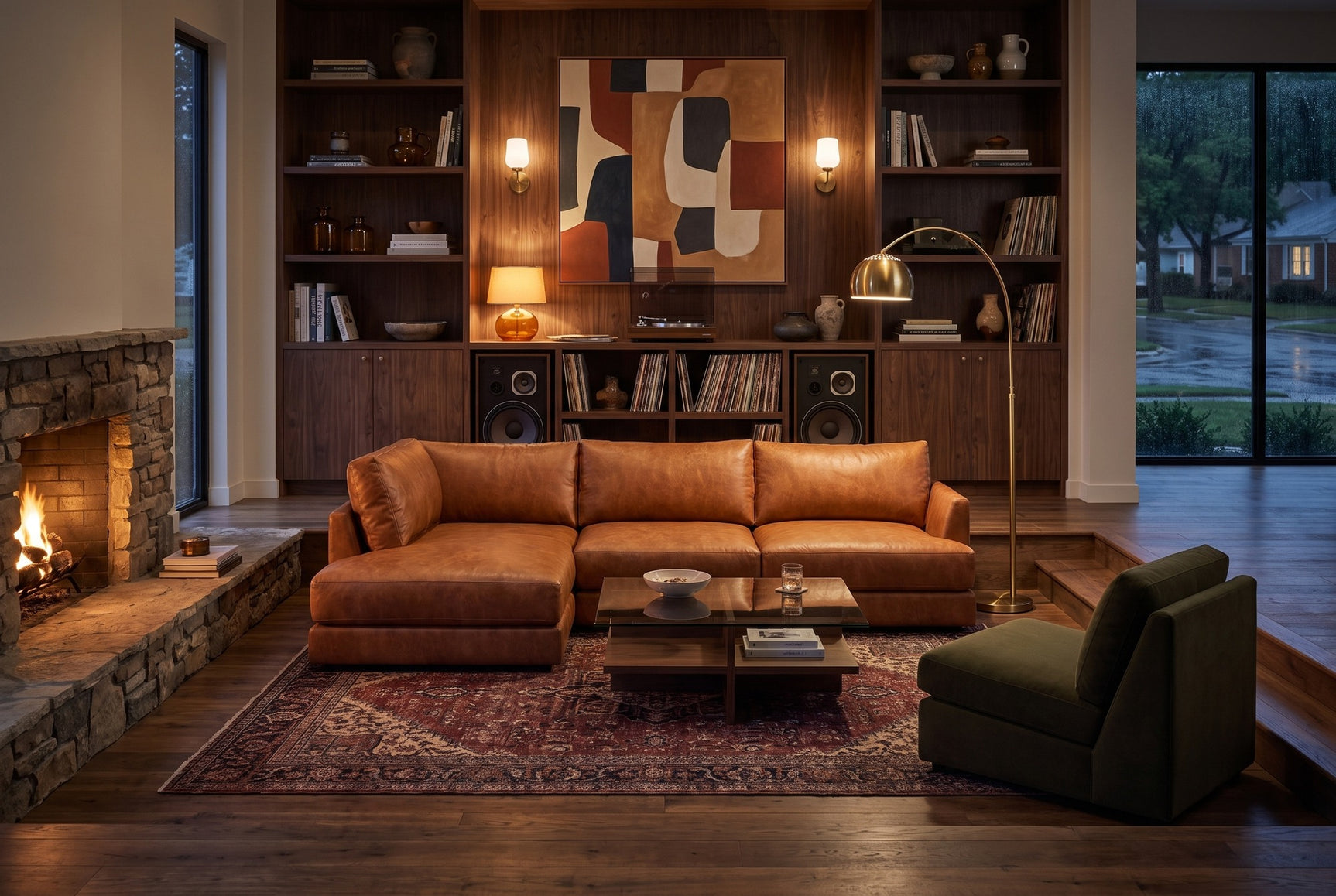 Serena Distressed Leather Sectional Sofa