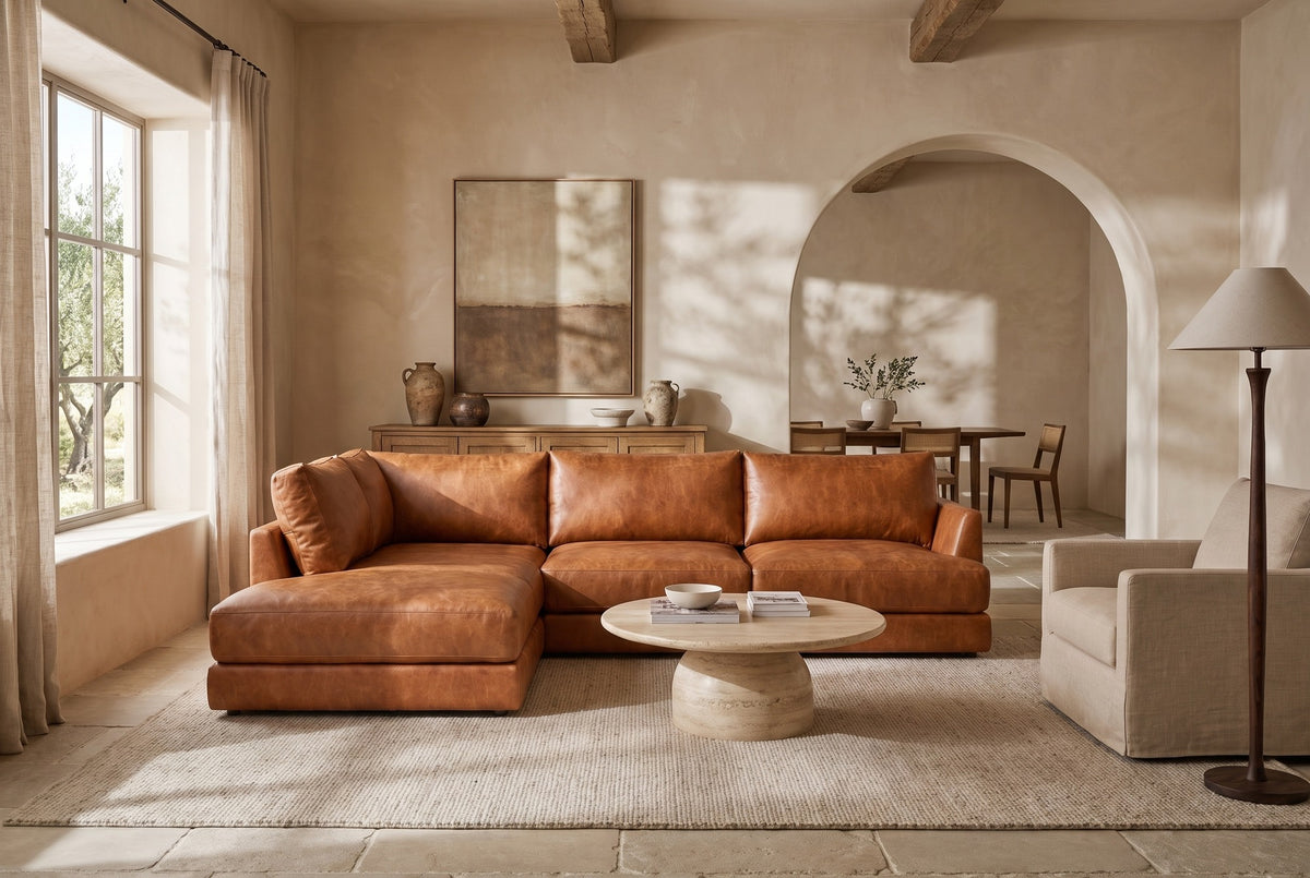 Serena Distressed Leather Sectional Sofa