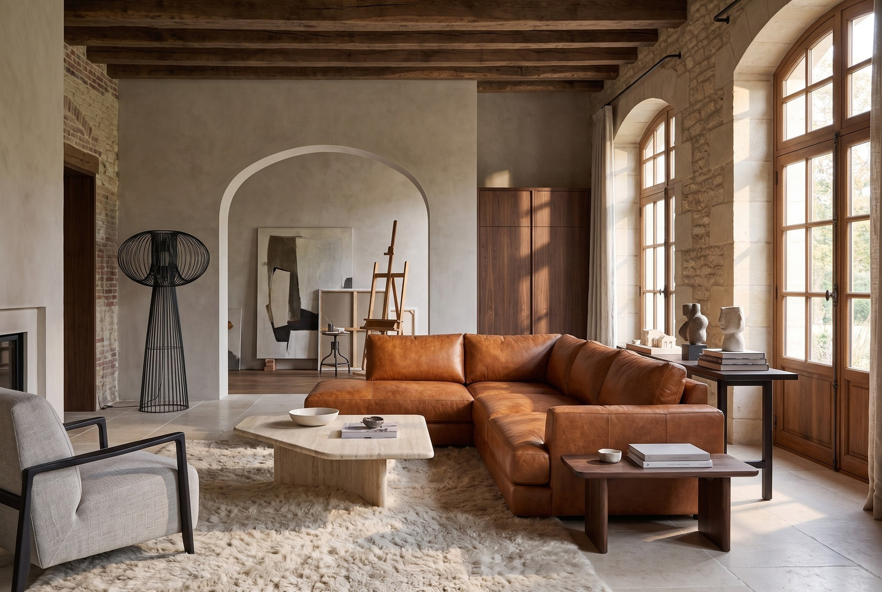 Serena Distressed Leather Sectional Sofa