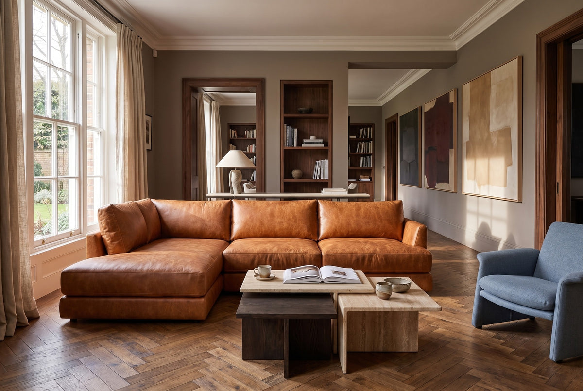 Serena Distressed Leather Sectional Sofa