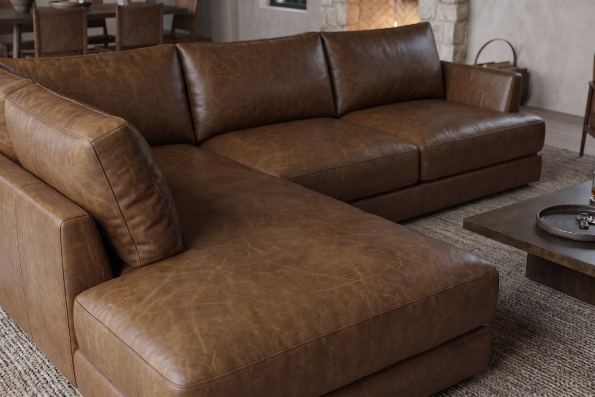 Serena chaise Sectional in distressed Italian aniline leather