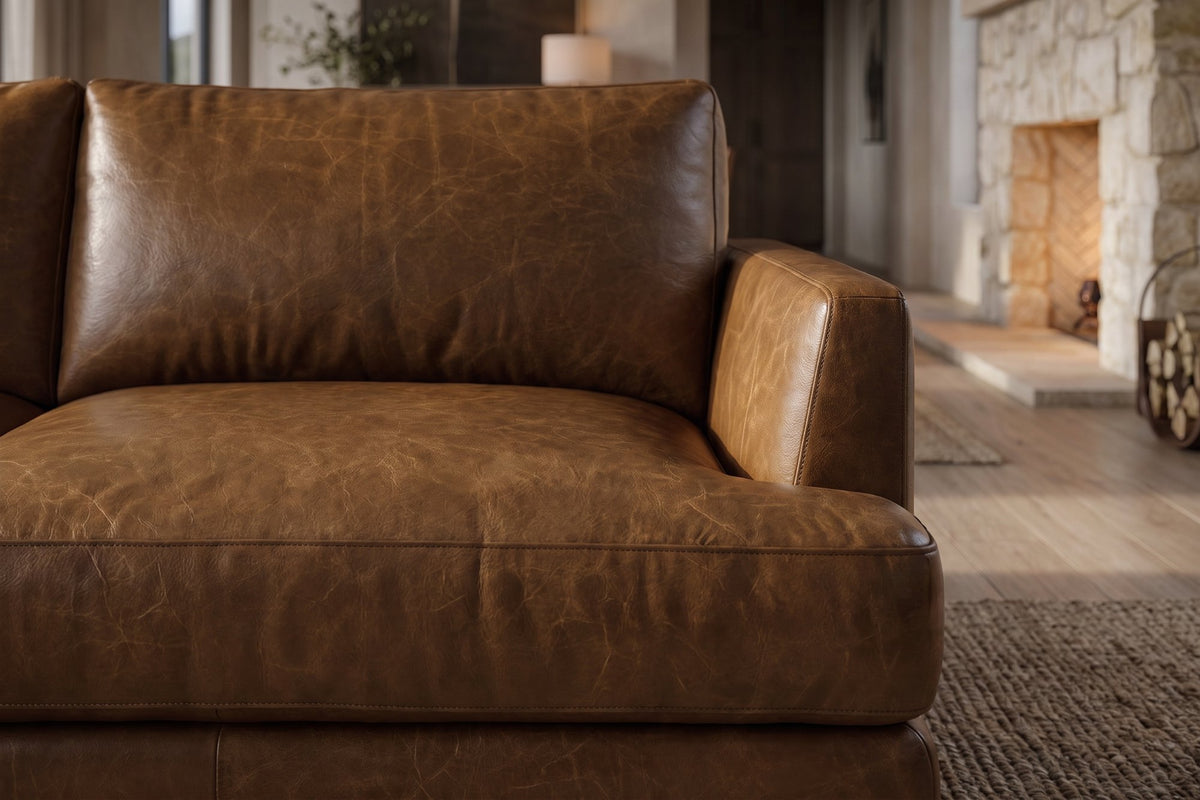 Serena chaise Sectional in distressed Italian aniline leather