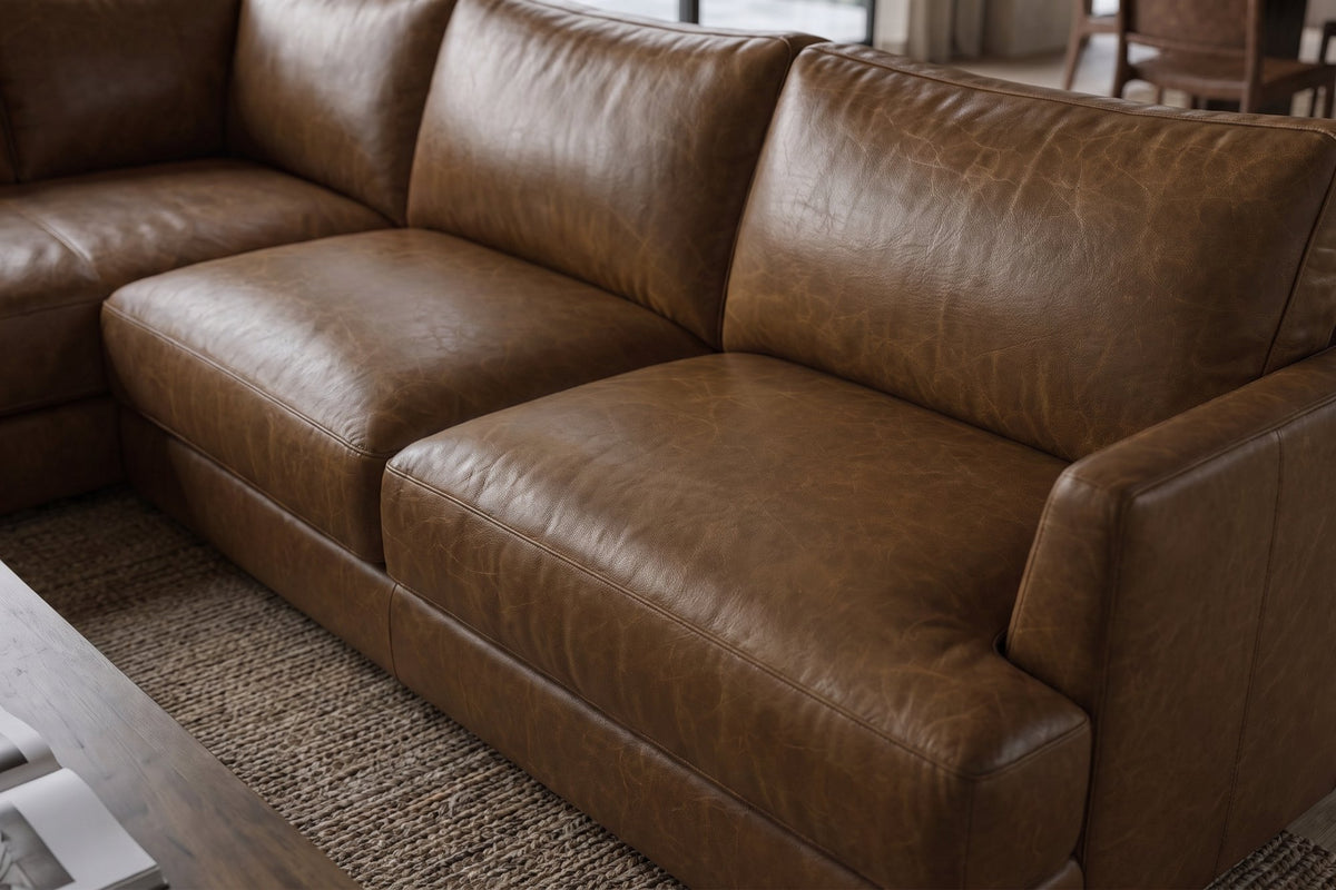 Serena chaise Sectional in distressed Italian aniline leather