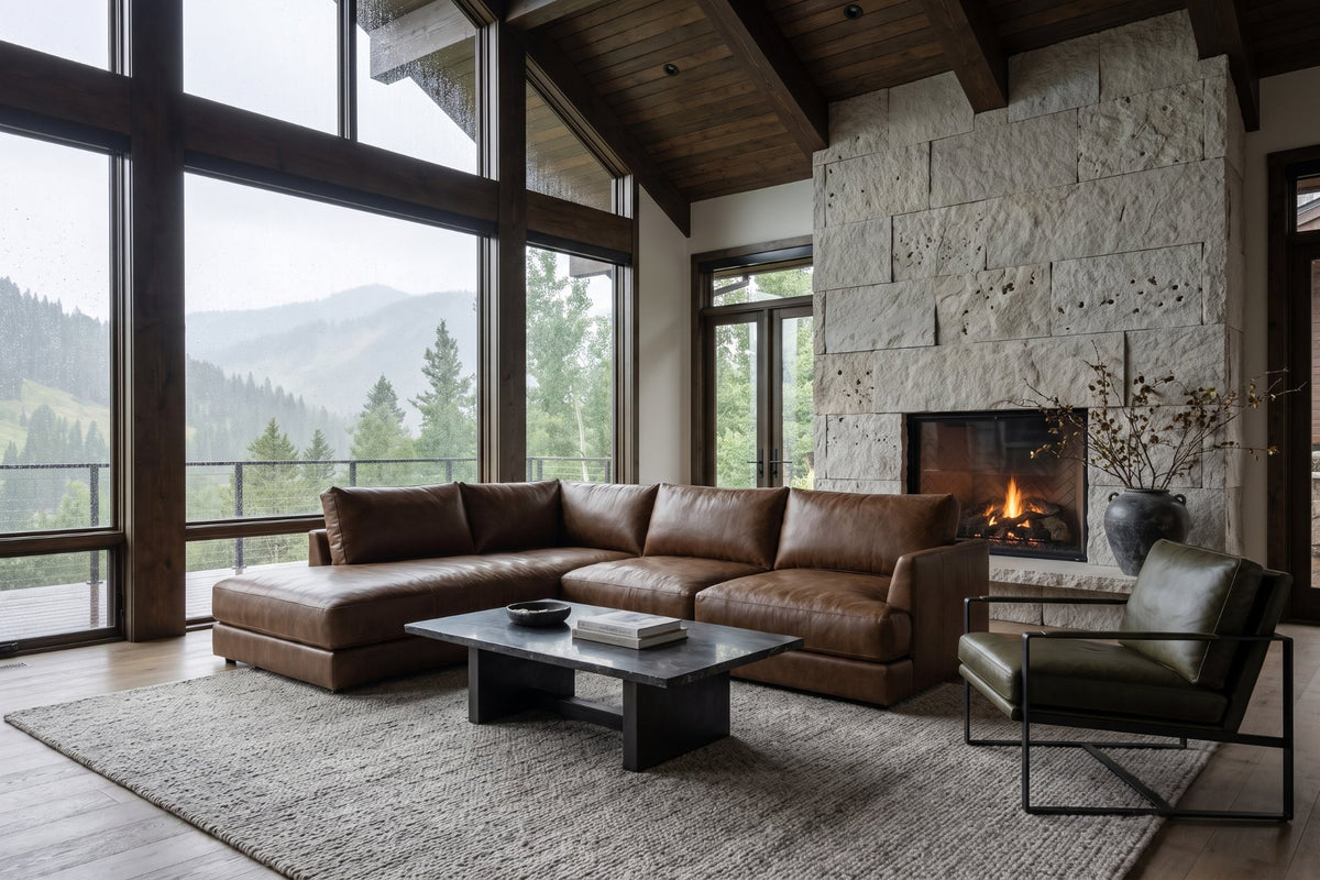 Serena chaise Sectional in distressed Italian aniline leather