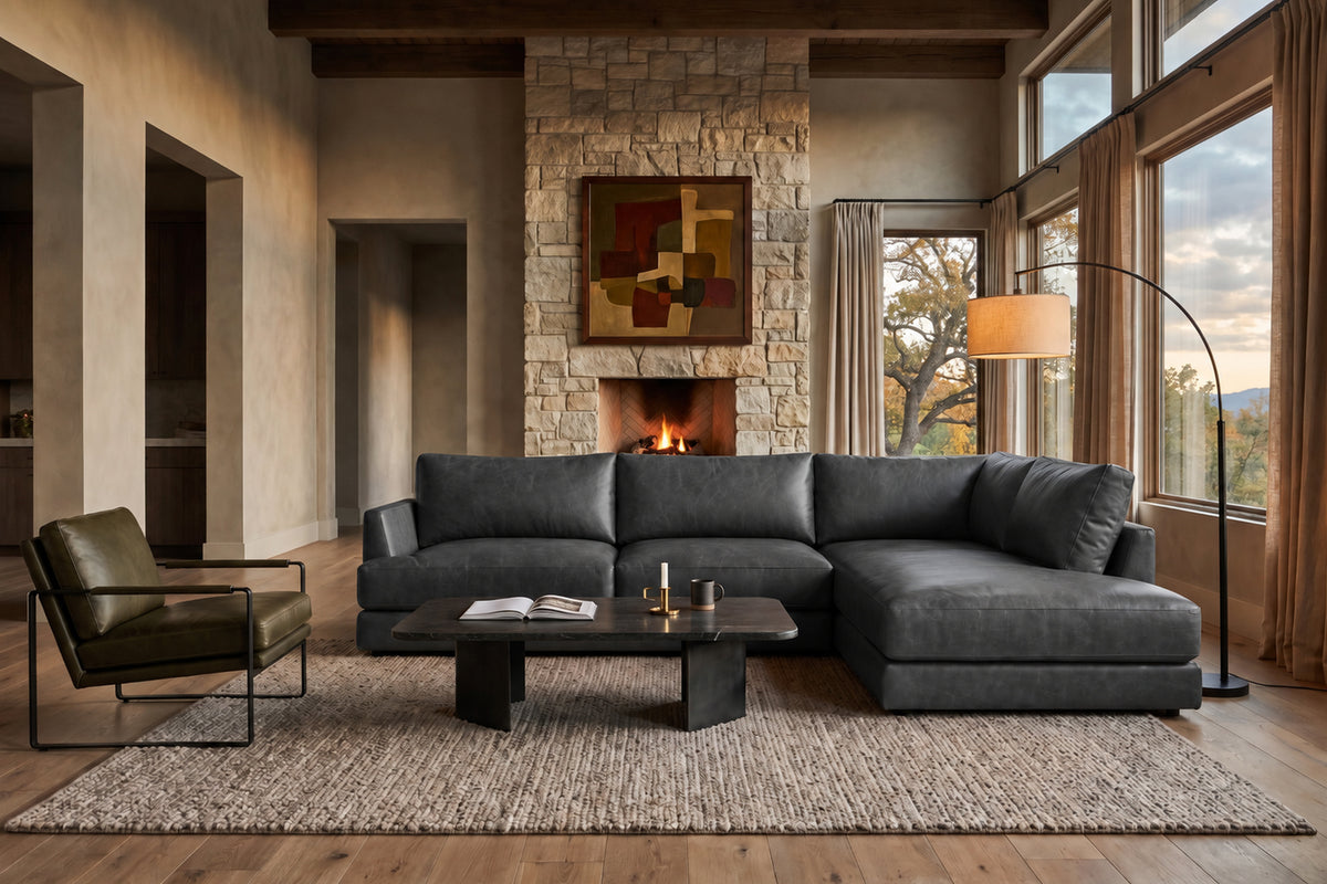 Serena Distressed Leather Sectional Sofa