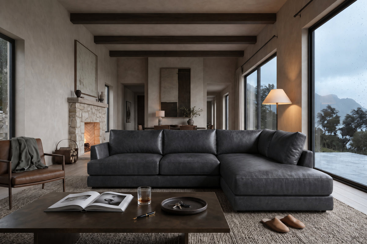 Serena Distressed Leather Sectional Sofa