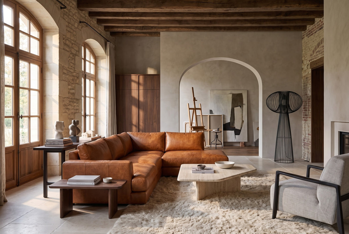 Serena Distressed Leather Sectional Sofa