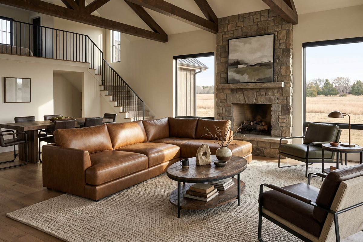 Serena chaise Sectional in distressed Italian aniline leather
