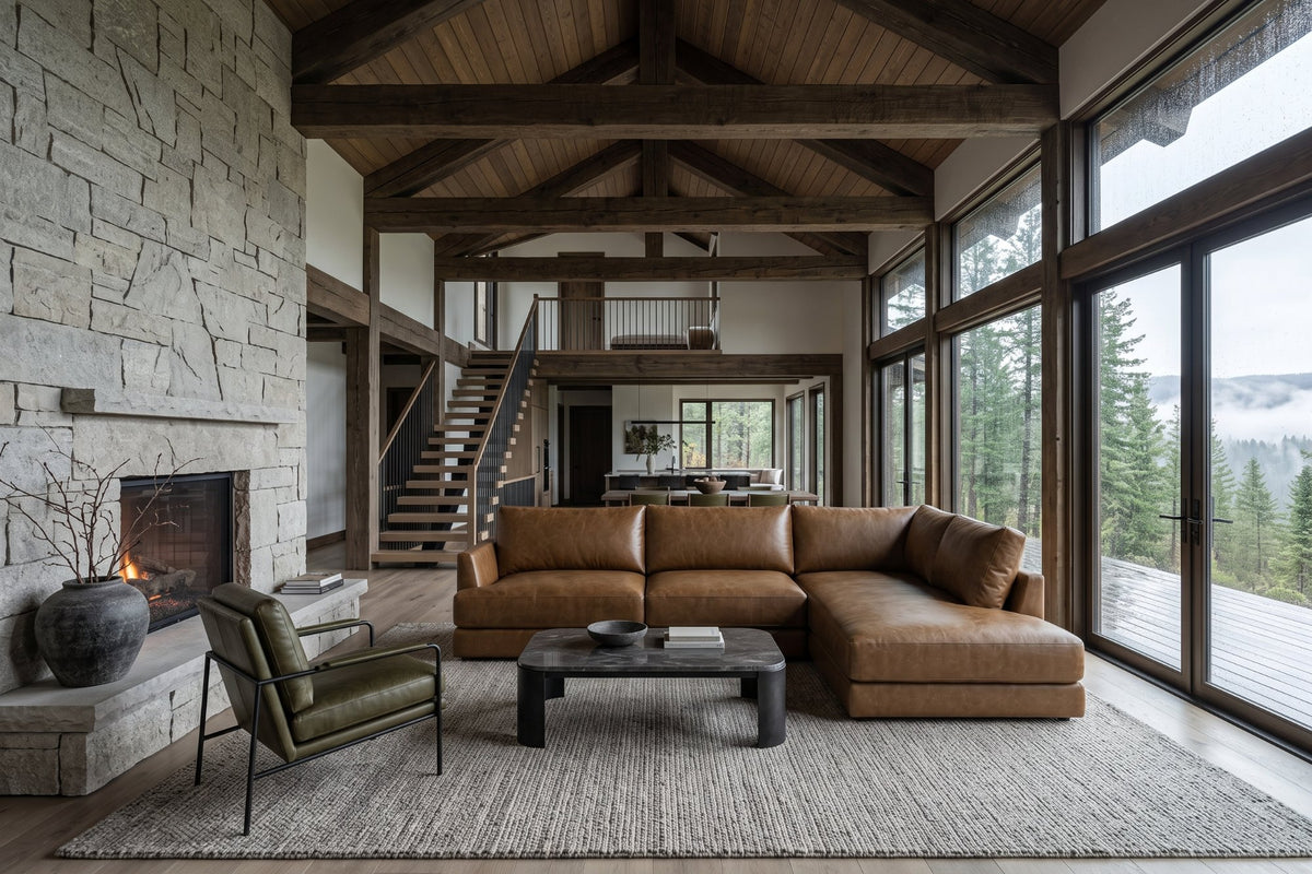 Serena chaise Sectional in distressed Italian aniline leather