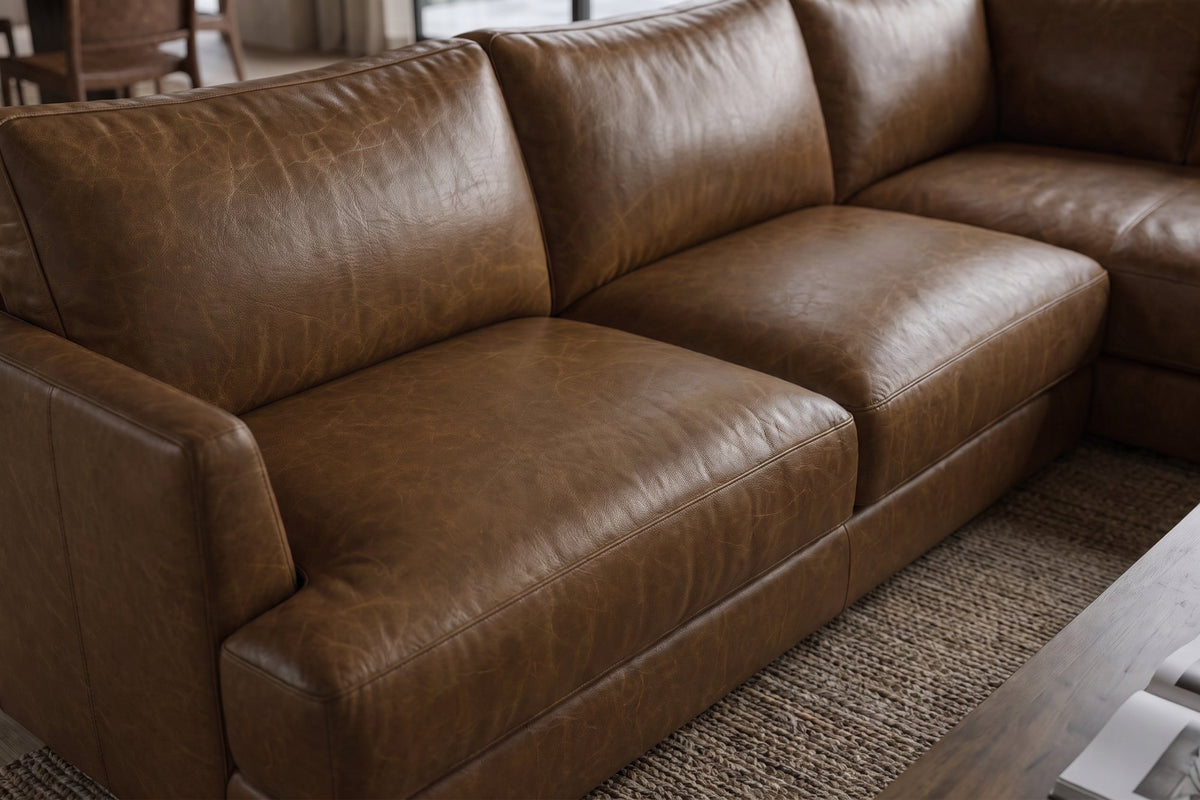 Serena chaise Sectional in distressed Italian aniline leather