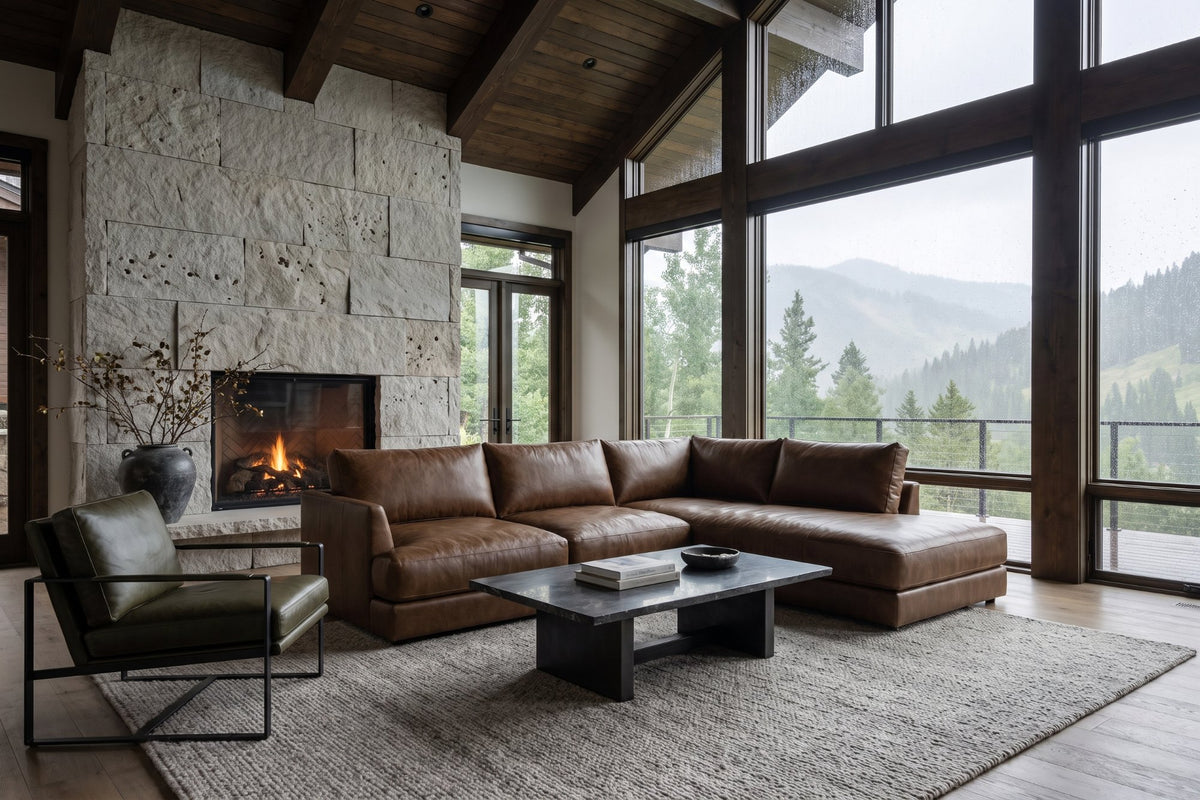 Serena chaise Sectional in distressed Italian aniline leather