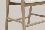 Close-up of the front leg, the seat frame, a rear leg and the footrest bars of the Natural Ash Sermoneta stool