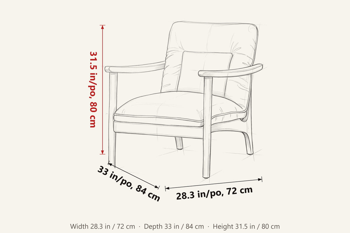 Servigliano dimensions on a pencil sketch of the chair: 31.5 in high, 33 in deep, 28.3 in wide