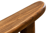 Close-up of a Servigliano arm: the flat ash arm with a rounded end resting on the round front leg