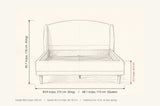 Sirmione bed dimensions: King 83.9 in wide, Queen 68.1 in wide, King 45.7 in high, rail 16.7 in, 86.6 in long