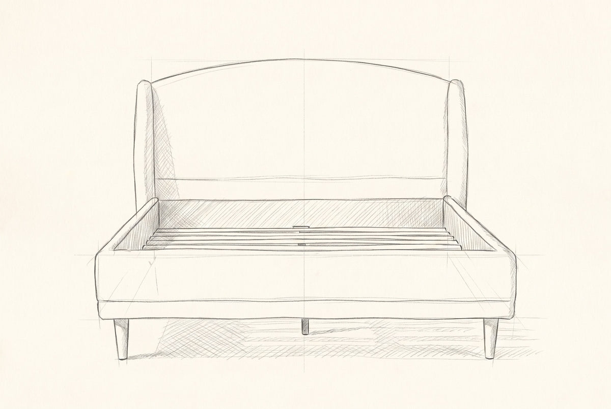 Pencil drawing of the Sirmione bed traced from the front view