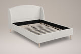 Sirmione boucle wingback bed in white, three-quarter view on a warm grey studio backdrop