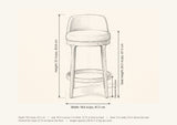 Sirolo dimensions: 18.6 in wide, 18.6 in deep, 33 in high, seat height 26.5 in, footrest 8.6 in